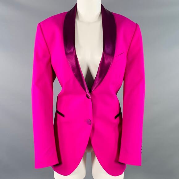 MSGM Size 8 Magenta Wool Blend Shawl Collar Jacket Blazer - Picture 1 of 13